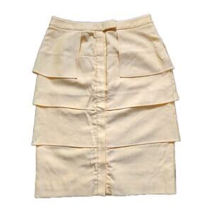 NWT Luca Luca Marco Tiered Skirt Sz 42 Yellow Wool Blend Made in Italy Designer